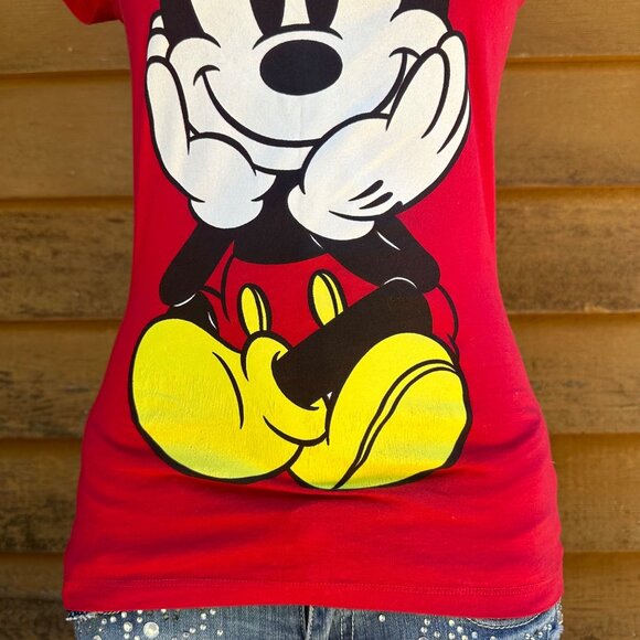 Disney Mickey Mouse Double Sided Red Graphic Woman’s T-Shirt Size M - Picture 4 of 10